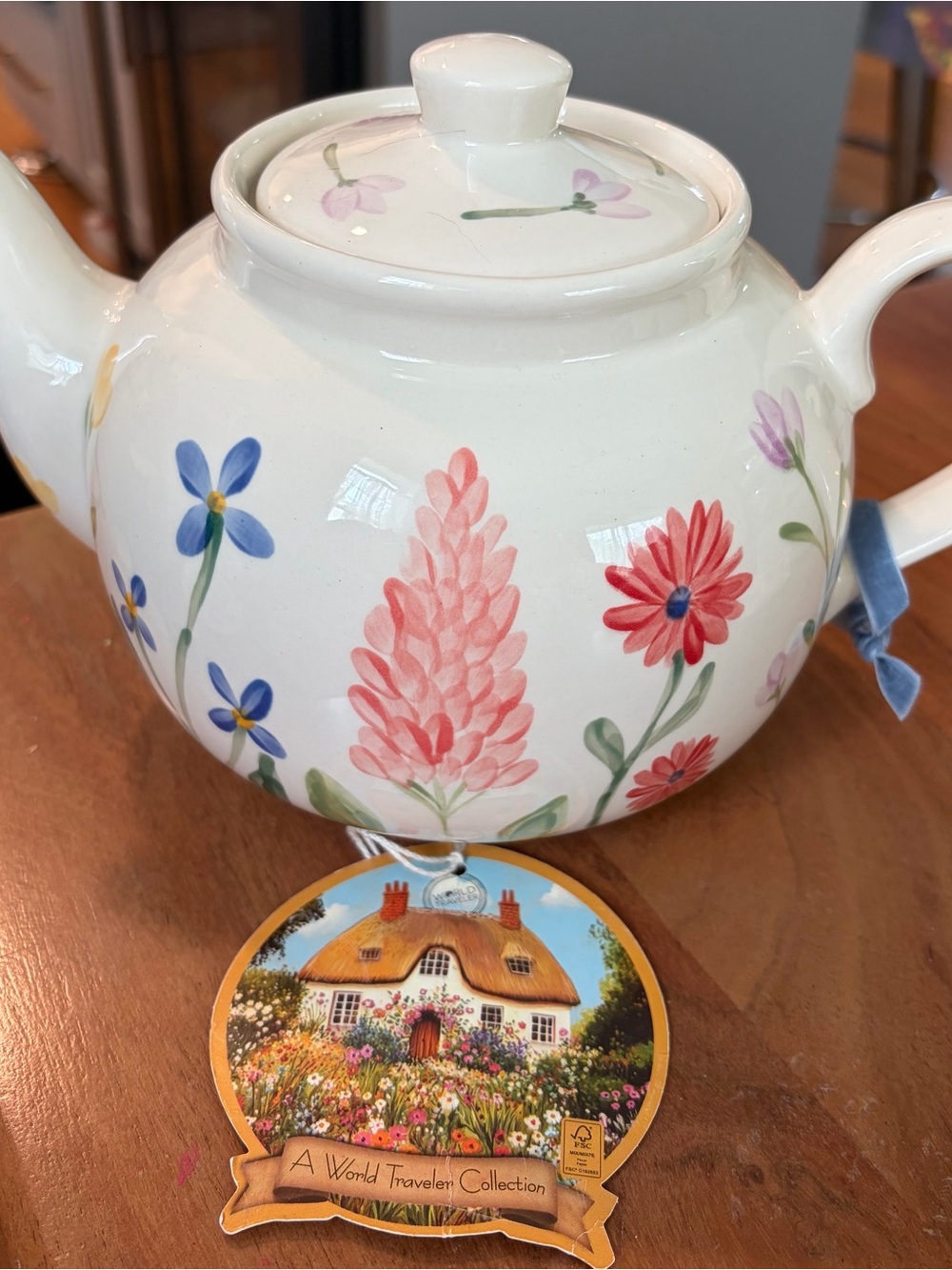 White wild Floral Ceramic Teapot Leyburn England